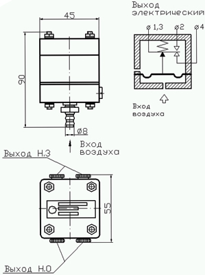 Рис.1. Схема переключателя пневматического Р70А