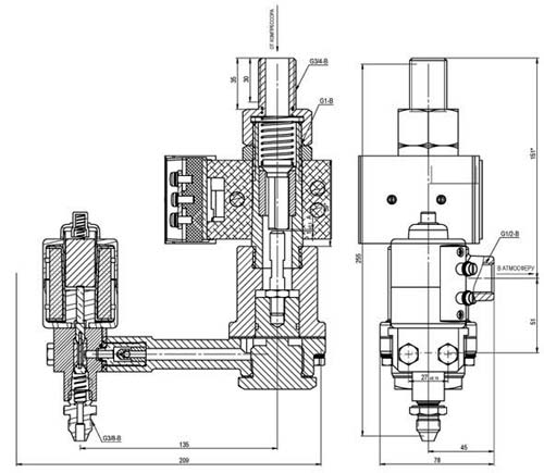 Рис.1. Габаритный чертеж клапана продувки КП-110