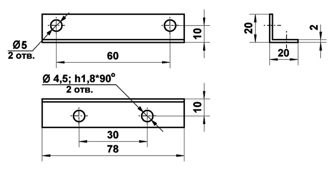 Эскиз детали для щитового крепления устройства Ф5290
