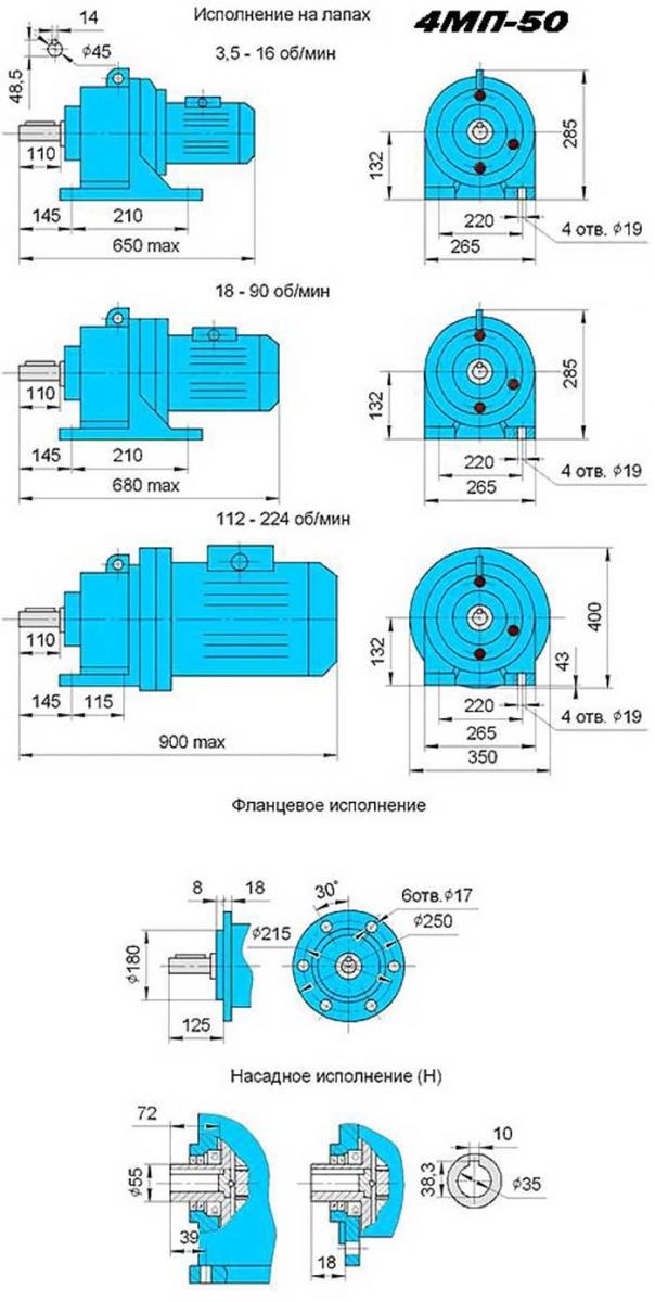Схема габаритов редуктора 3МП-31,5