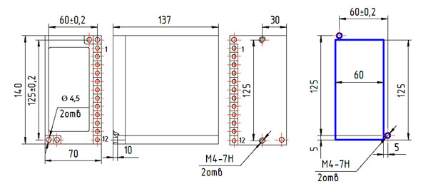 Размеры реле АЛ-4 и панели присоединения проводов
