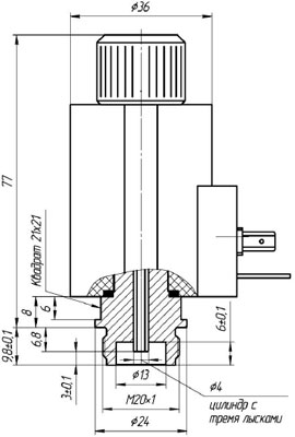 Рис.1. Габаритный чертеж электромагнита МЭГ 36-1В01С-У3