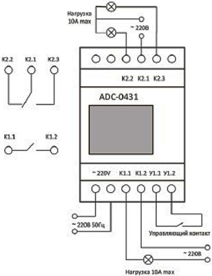 Рис.1. Схема подключения таймера ADC-0431