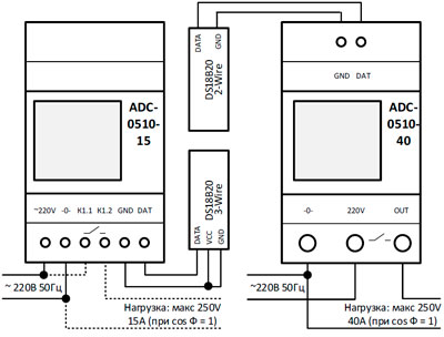 Рис.1. Схема подключения терморегулятора ADC-0510-15