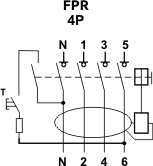Рис.1. Схема подключения реле отключения FPR-AС 4P 25A 30mA