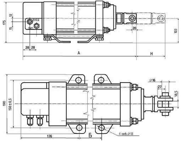 Рис.1. Габаритный чертеж исполнительного механизма МИП-ПТ-320