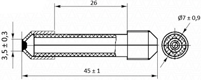 Рис.1. Схема габаритных размеров предохранителя ПК-45-1,0