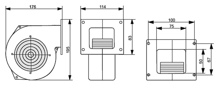 Габаритные и присоединительные размеры вентилятора наддува DP-120