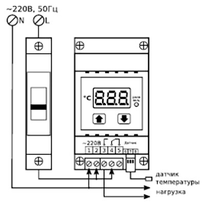 Рис.1. Схема подключения терморегулятора РТУ-16-Д-DS