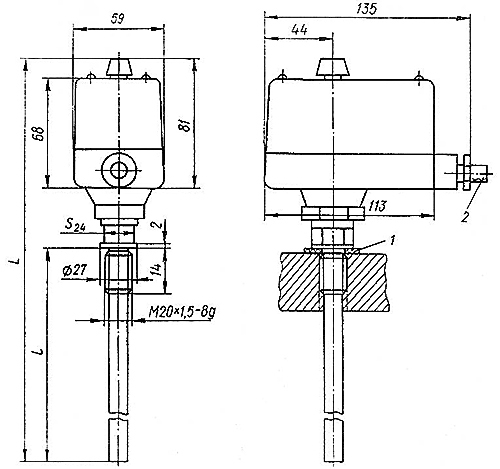 Рис.1. Схема габаритных размеров терморегулятора ТУДЭ-3М1, где: L - 368 мм; l - 251 мм.