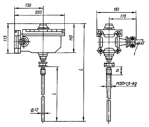 Рис.2. Схема габаритных размеров регулятора ТУДЭ-8 во взрывозащищенном исполнении, где: L - 638 мм; l - 491 мм