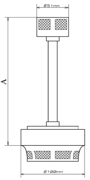 Рис.1. Схема габаритных размеров извещателя СП-2.2