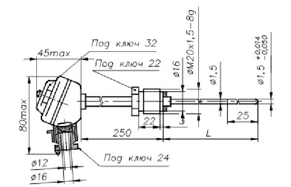 Габариты преобразователей термоэлектрических ТХА-1690В/ТХК-1690В Габаритные размеры преобразователей термоэлектрических ТХА-1690В/ТХК-1690В