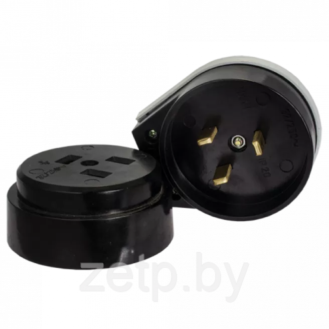 Разъем РШ-ВШ 32А 250В 2P+PE (ОУ) карболитовый черный EKF Simple фото 1